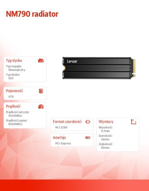 Dysk SSD NM790 4TB radiator PCIeGen4x4 7400/6500MB/s Dysk SSD NM790 4TB radiator PCIeGen4x4 7400/6500MB/s
