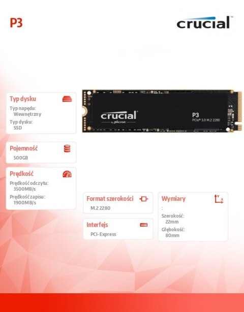 Dysk SSD P3 500GB M.2 NVMe 2280 PCIe 3.0 3500/1900 Dysk SSD P3 500GB M.2 NVMe 2280 PCIe 3.0 3500/1900