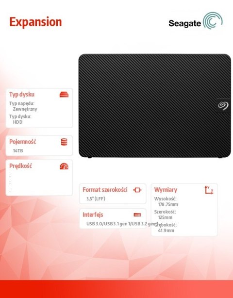 Dysk zewnętrzny Expansion 14TB 3,5 STKP14000400 czarny Dysk zewnętrzny Expansion 14TB 3,5 STKP14000400 czarny