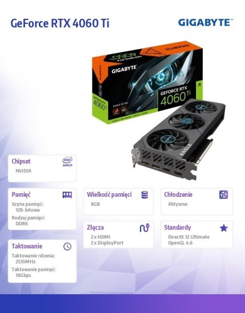 Karta graficzna GeForce RTX 4060 Ti Eagle OC 8GB GDDR6X 128bit Karta graficzna GeForce RTX 4060 Ti Eagle OC 8GB GDDR6X 128bit