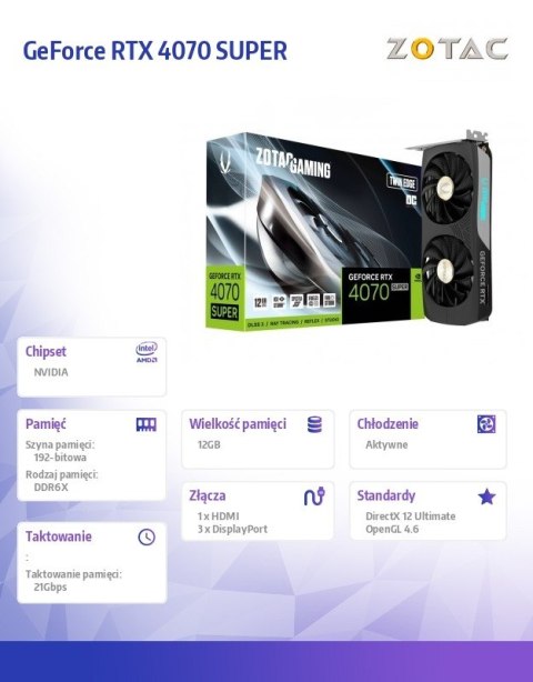 Karta graficzna GeForce RTX 4070 SUPER TWIN EDGE OC 12GB GDDRX6 192bit Karta graficzna GeForce RTX 4070 SUPER TWIN EDGE OC 12GB GDDRX6 192bit