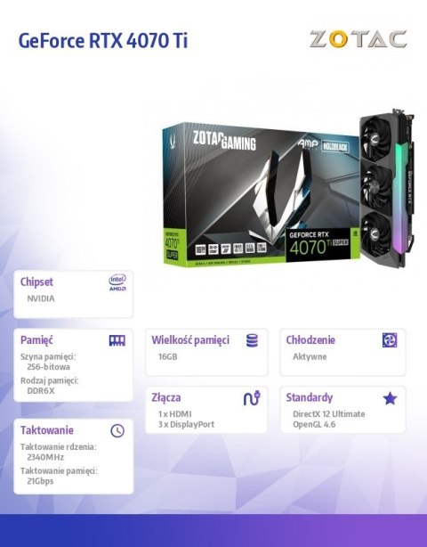 Karta graficzna GeForce RTX 4070 Ti SUPER AMP HOLO 16GB GDDR6X 256bit Karta graficzna GeForce RTX 4070 Ti SUPER AMP HOLO 16GB GDDR6X 256bit