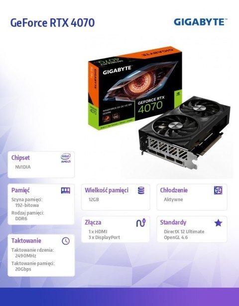 Karta graficzna GeForce RTX 4070 WINDFORCE 2X OC V2 12GB GDDR6 192bit Karta graficzna GeForce RTX 4070 WINDFORCE 2X OC V2 12GB GDDR6 192bit