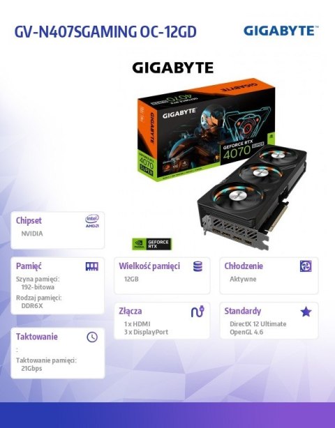 Karta graficzna RTX 4070 SUPER GAMING OC 12G GDDR6X 192bit 3DP