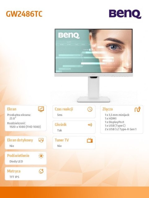 Monitor 23.8 cala GW2486TC LED 4ms/1300:1/IPS/100Hz Monitor 23.8 cala GW2486TC LED 4ms/1300:1/IPS/100Hz