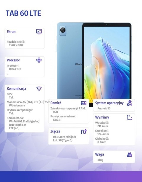Tablet TAB 60 LTE 6/128GB 6050 mAh 8,68 cala niebieski Tablet TAB 60 LTE 6/128GB 6050 mAh 8,68 cala niebieski