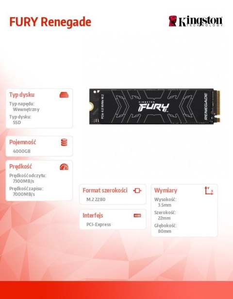 Dysk SSD FURY Renegade 4000G PCIe 4.0 NVMe M.2 Dysk SSD FURY Renegade 4000G PCIe 4.0 NVMe M.2