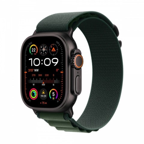 Watch Ultra 2 GPS + Cellular, koperta 49 mm z tytanu w kolorze czarnym z opaską Alpine L w kolorze ciemnozielonym Watch Ultra 2 GPS + Cellular, koperta 49 mm z tytanu w kolorze czarnym z opaską Alpine L w kolorze ciemnozielonym