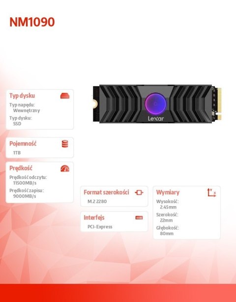 Dysk SSD NM1090 1TB Gen5 11500/9000 Radiator RGB Dysk SSD NM1090 1TB Gen5 11500/9000 Radiator RGB