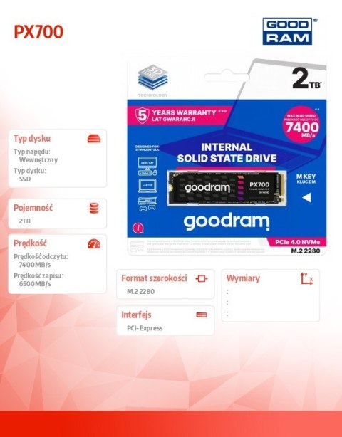 Dysk SSD PX700 2TB M.2 PCIe 2280 4x4 7400/6500MB/s Dysk SSD PX700 2TB M.2 PCIe 2280 4x4 7400/6500MB/s