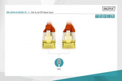 Patch cord S/FTP kat.6A LSOH 0,25m Czerwony Patch cord S/FTP kat.6A LSOH 0,25m Czerwony