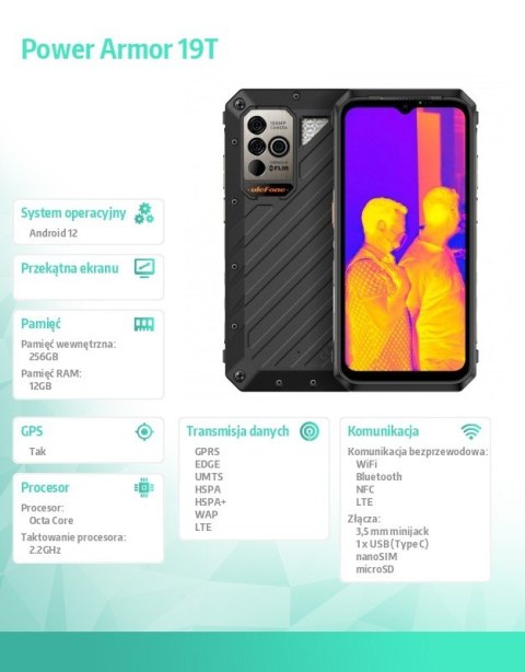 Smartfon Power Armor 19T 6,58 cala 12/256GB IP68/IP69K 9600 mAh DualSIM czarny
