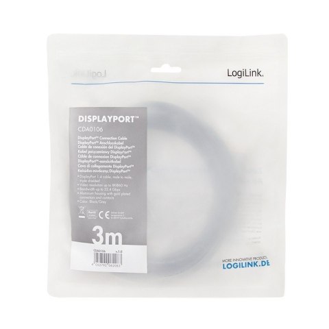 Kabel DisplayPort 8K/60 Hz,DP/M do DP/M aluminium 3m Kabel DisplayPort 8K/60 Hz,DP/M do DP/M aluminium 3m