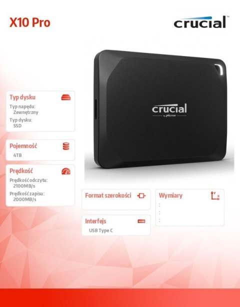 Dysk SSD Pro X10 4TB USB-C 3.2 Gen2 2x2 Dysk SSD Pro X10 4TB USB-C 3.2 Gen2 2x2