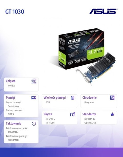 Karta graficzna GeForce GT 1030 2GB GDDR5 64BIT HDMI/DVI Karta graficzna GeForce GT 1030 2GB GDDR5 64BIT HDMI/DVI