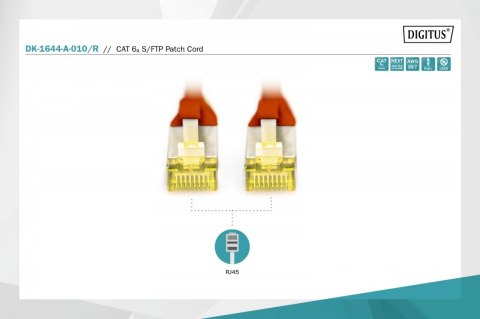 Patch cord S/FTP kat.6A LSOH 1m Czerwony Patch cord S/FTP kat.6A LSOH 1m Czerwony