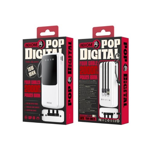 Powerbank 20000 mAh z wbudowanym kablem USB-C / Lightning / Micro USB + USB-A Biały Powerbank 20000 mAh z wbudowanym kablem USB-C / Lightning / Micro USB + USB-A Biały