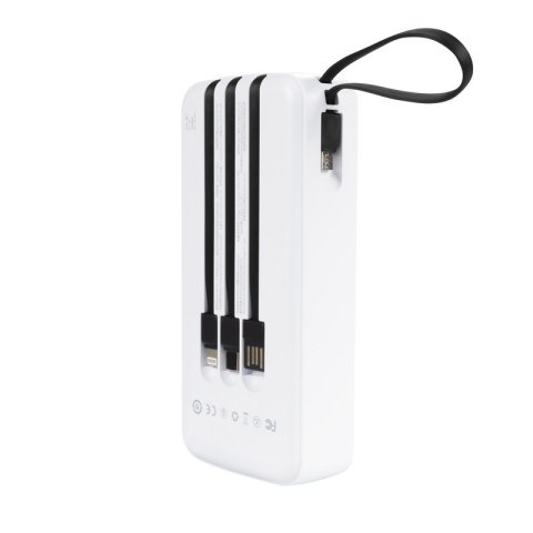 Powerbank 20000 mAh z wbudowanym kablem USB-C / Lightning / Micro USB + USB-A Biały Powerbank 20000 mAh z wbudowanym kablem USB-C / Lightning / Micro USB + USB-A Biały