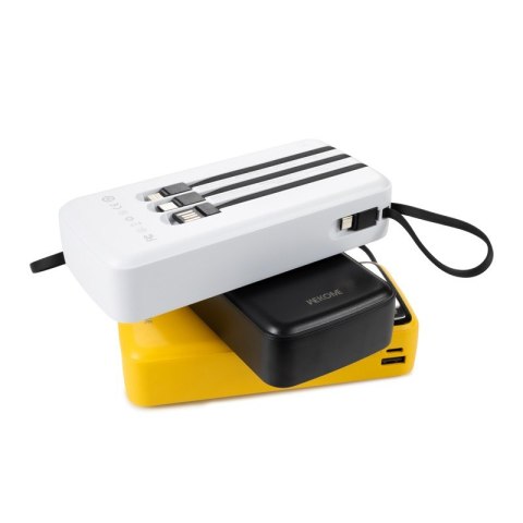 Powerbank 20000 mAh z wbudowanym kablem USB-C / Lightning / Micro USB + USB-A Biały Powerbank 20000 mAh z wbudowanym kablem USB-C / Lightning / Micro USB + USB-A Biały