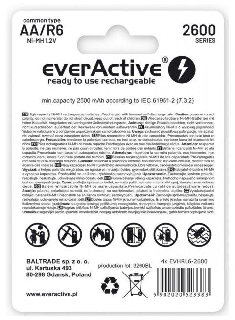 Akumulatory paluszki R6/AA 2600 mAH, blister 4 szt. Akumulatory paluszki R6/AA 2600 mAH, blister 4 szt.