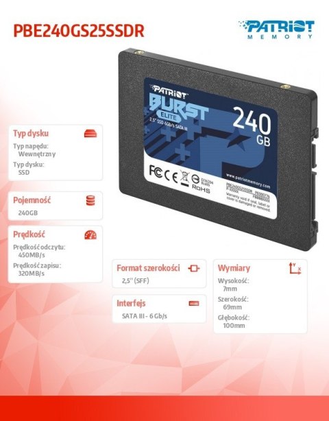 Dysk SSD 240GB Burst Elite 450/320MB/s SATA III 2.5 Dysk SSD 240GB Burst Elite 450/320MB/s SATA III 2.5