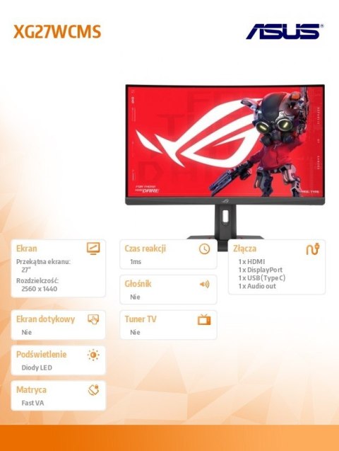 Monitor 27 cali XG27WCMS ROG FHD 280Hz HDMI Monitor 27 cali XG27WCMS ROG FHD 280Hz HDMI