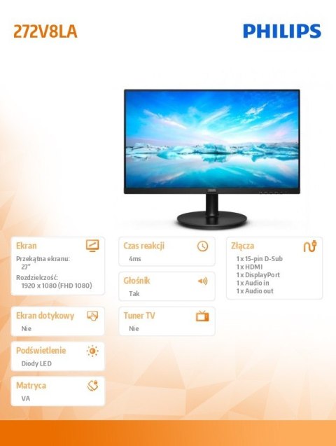 Monitor 272V8LA 27 cali VA HDMI DP Głośniki Monitor 272V8LA 27 cali VA HDMI DP Głośniki