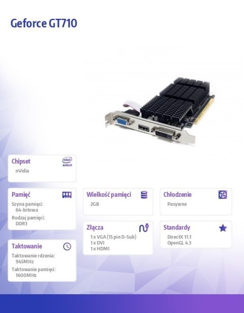 Karta graficzna Geforce GT710 2GB DDR3 64Bit DVI HDMI VGA LP Karta graficzna Geforce GT710 2GB DDR3 64Bit DVI HDMI VGA LP