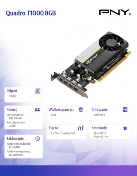Karta graficzna Quadro T1000 8GB DDR6 VCNT1000-8GB-SB Karta graficzna Quadro T1000 8GB DDR6 VCNT1000-8GB-SB