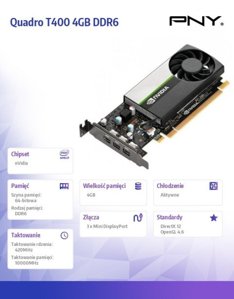 Karta graficzna Quadro T400 4GB DDR6 VCNT400-4GB-SB Karta graficzna Quadro T400 4GB DDR6 VCNT400-4GB-SB