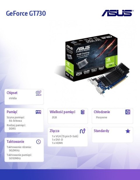 Karta graficzna GeForce GT730 2GB DDR5 PCI 2.0 64BIT DVI-D/HDMI/HDCP Karta graficzna GeForce GT730 2GB DDR5 PCI 2.0 64BIT DVI-D/HDMI/HDCP