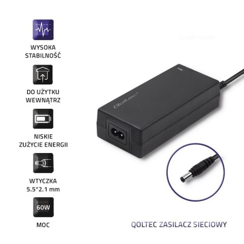 Zasilacz desktopowy 60W | 12V | 5A | 5.5*2.1 |+kabel zasilajcy Zasilacz desktopowy 60W | 12V | 5A | 5.5*2.1 |+kabel zasilajcy