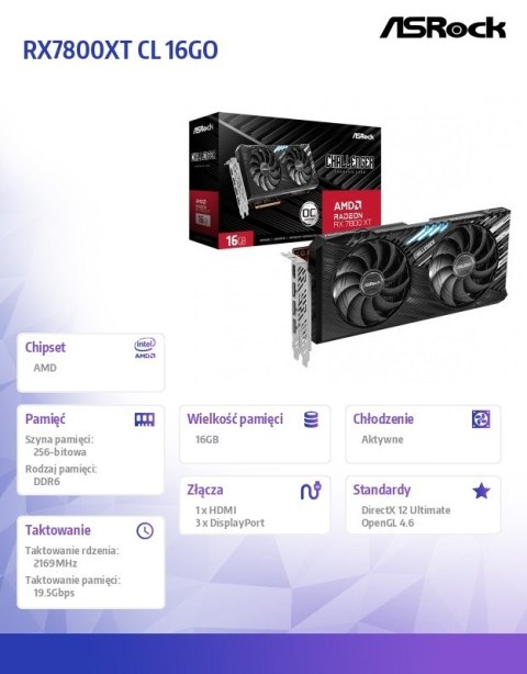 Karta graficzna Radeon RX 7800 XT CHALLENGER OC 16G GDDR6 256bit Karta graficzna Radeon RX 7800 XT CHALLENGER OC 16G GDDR6 256bit