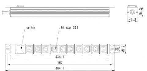 Listwa zasilająca rack PDU 10xC13 1U 16A C19 2m Listwa zasilająca rack PDU 10xC13 1U 16A C19 2m