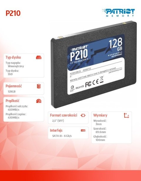 Dysk SSD 128GB P210 450/430 MB/s SATA III 2.5 Dysk SSD 128GB P210 450/430 MB/s SATA III 2.5