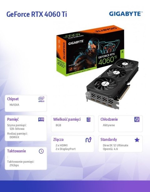 Karta graficzna GeForce RTX 4060 Ti Gaming OC 8GB GDDR6X 128bit Karta graficzna GeForce RTX 4060 Ti Gaming OC 8GB GDDR6X 128bit