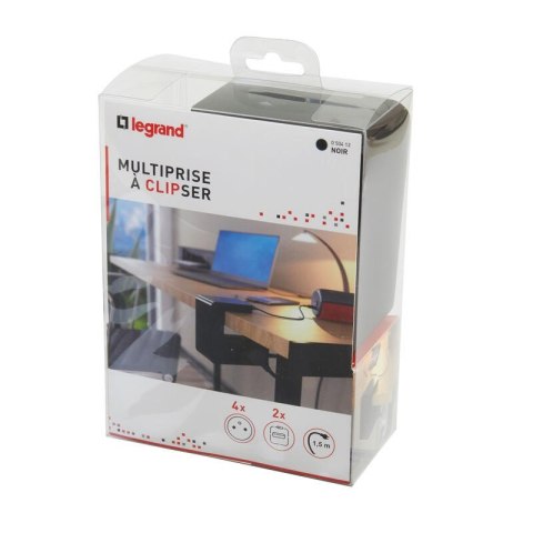 Przedłużacz klip 4x2P+Z +2USB Czarny 1,5m Przedłużacz klip 4x2P+Z +2USB Czarny 1,5m