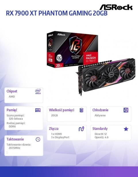 Karta graficzna Radeon RX 7900 XT PHANTOM GAMING 20GB OC GDDR6 320bit Karta graficzna Radeon RX 7900 XT PHANTOM GAMING 20GB OC GDDR6 320bit
