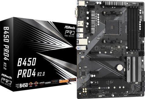 Płyta główna B450 PRO4 R2.0 AM4 4DDR4 DP/HDMI M.2 USB3.2 ATX Płyta główna B450 PRO4 R2.0 AM4 4DDR4 DP/HDMI M.2 USB3.2 ATX