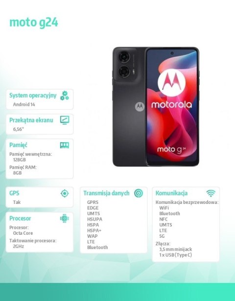 Smartfon moto g24 8/128 GB Matte Charcoal Smartfon moto g24 8/128 GB Matte Charcoal