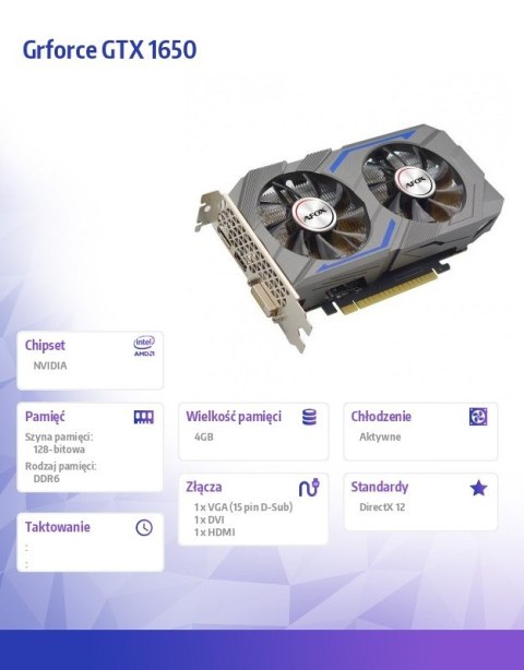 Karta graficzna GeForce GTX1650 4GB GDDR6 128Bit DVI HDMI ATX Dual Fan Karta graficzna GeForce GTX1650 4GB GDDR6 128Bit DVI HDMI ATX Dual Fan