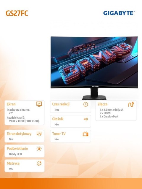 Monitor 27 cali GS27FC GAMING Monitor 27 cali GS27FC GAMING