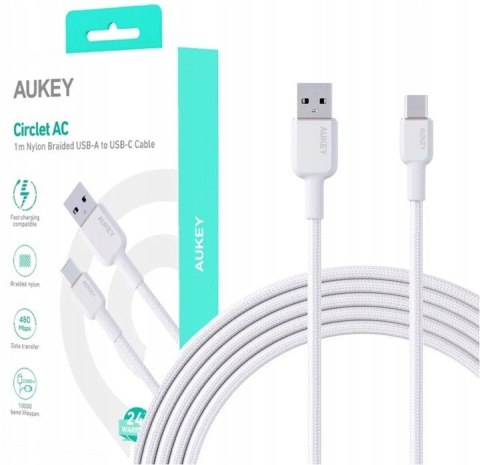 Kabel CB-NAC1 White nylonowy USB C - USB A | 1m | 3A | 60W PD | 20V Kabel CB-NAC1 White nylonowy USB C - USB A | 1m | 3A | 60W PD | 20V