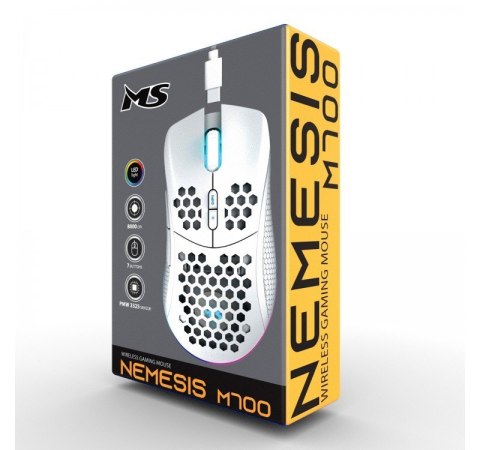 Mysz gamingowa bezprzewodowa Nemesis M700 akumulator 8000 DPI 7P RGB LED programowalne przyciski biała Mysz gamingowa bezprzewodowa Nemesis M700 akumulator 8000 DPI 7P RGB LED programowalne przyciski biała
