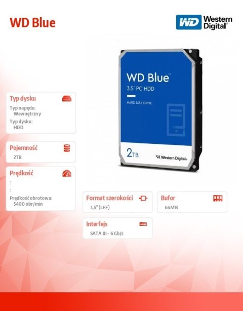 Dysk twardy WD Blue 2TB 3,5 64MB SATAIII 5400 RPM Dysk twardy WD Blue 2TB 3,5 64MB SATAIII 5400 RPM