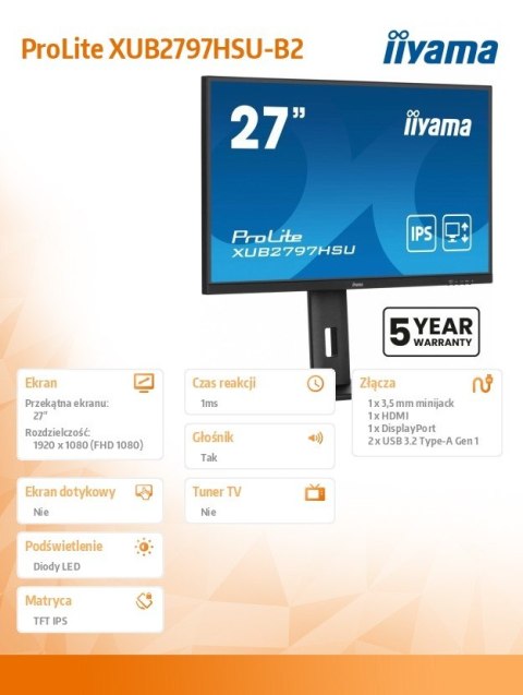 Monitor 27 cali XUB2797HSU-B2 IPS,FHD,HAS,300cd,(5y) Monitor 27 cali XUB2797HSU-B2 IPS,FHD,HAS,300cd,(5y)