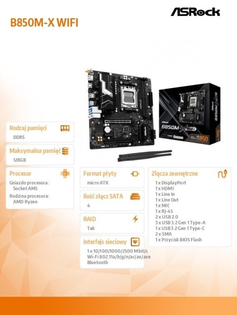 Płyta główna B850M-X WIFI AM5 4DDR5 mATX