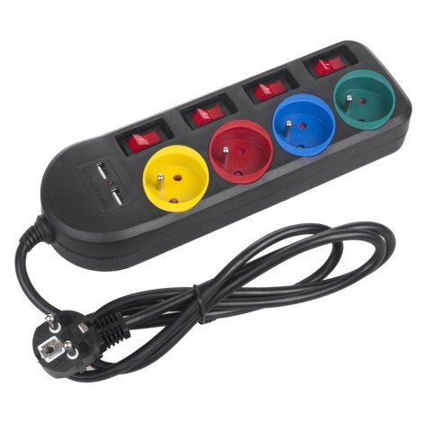 Listwa zasilająca z wyłącznikami 4 gniazda + 2xUSB przedłużacz MCE229B Czarna Listwa zasilająca z wyłącznikami 4 gniazda + 2xUSB przedłużacz MCE229B Czarna