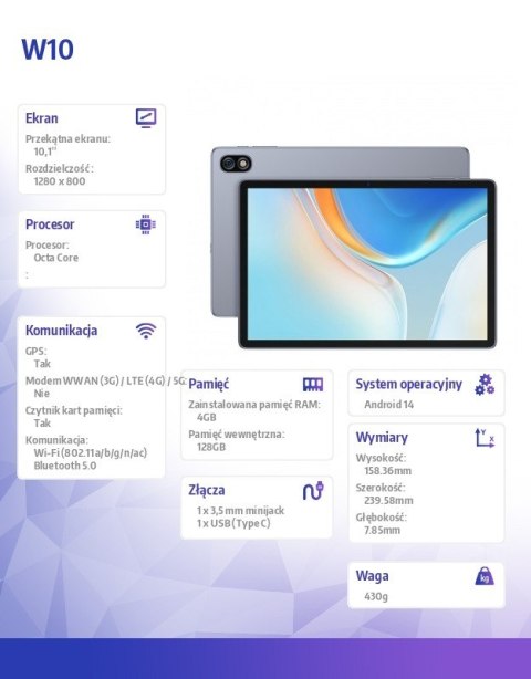 Tablet W10 WiFi 10,1" 4/128GB Space Grey