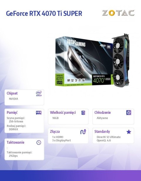 Karta graficzna GeForce RTX 4070 Ti SUPER AMP AIRO 16GB GDDR6X 256bit Karta graficzna GeForce RTX 4070 Ti SUPER AMP AIRO 16GB GDDR6X 256bit